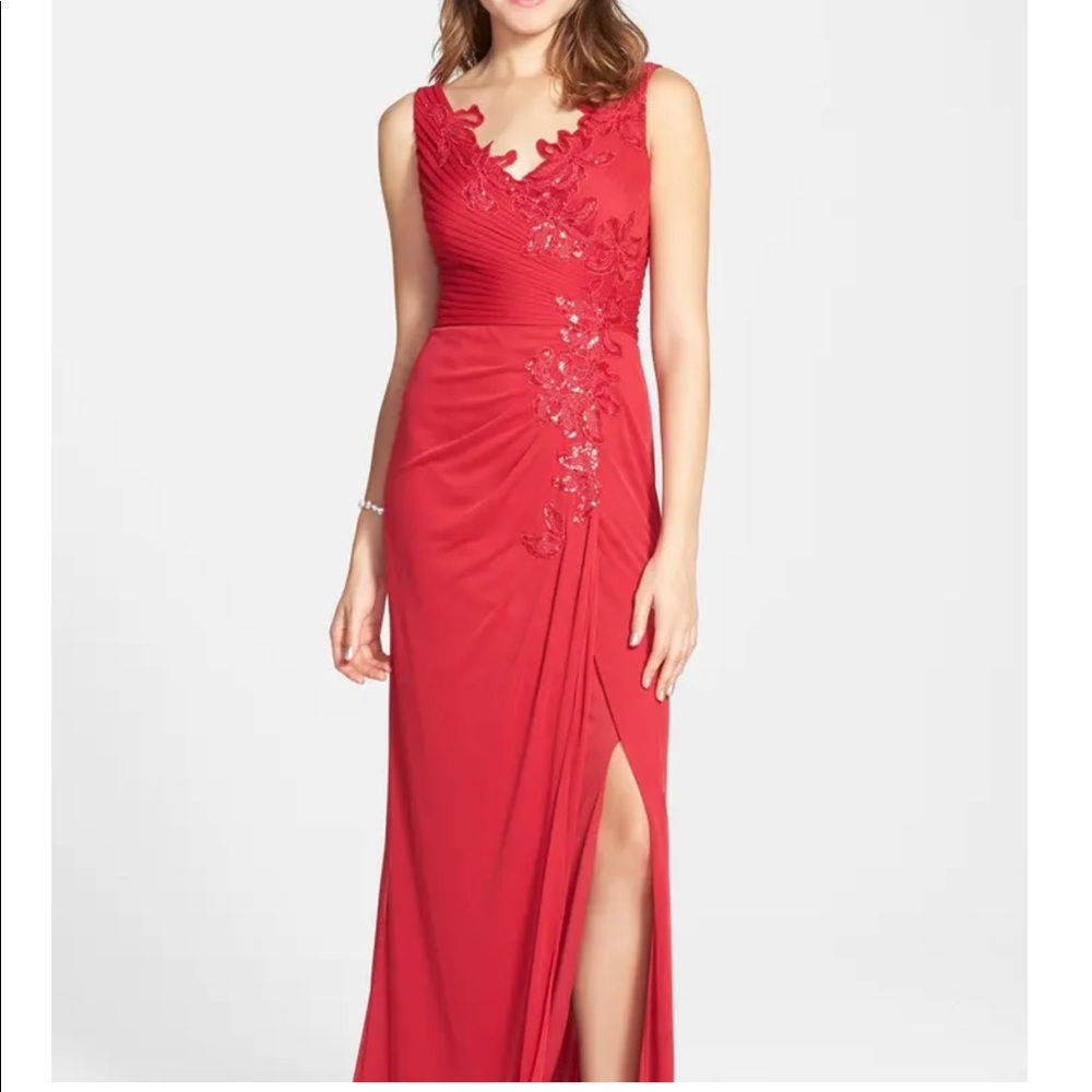 adrianna papell red sequence gown